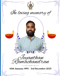 Jeyanthan Ramachandran, Tamil Youth Organisation UK Mourns Former Member Killed in Knife Attack